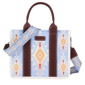 Western Tote Boho Shoulder Purse and Handbag with Wide Shoulder Strap Blue